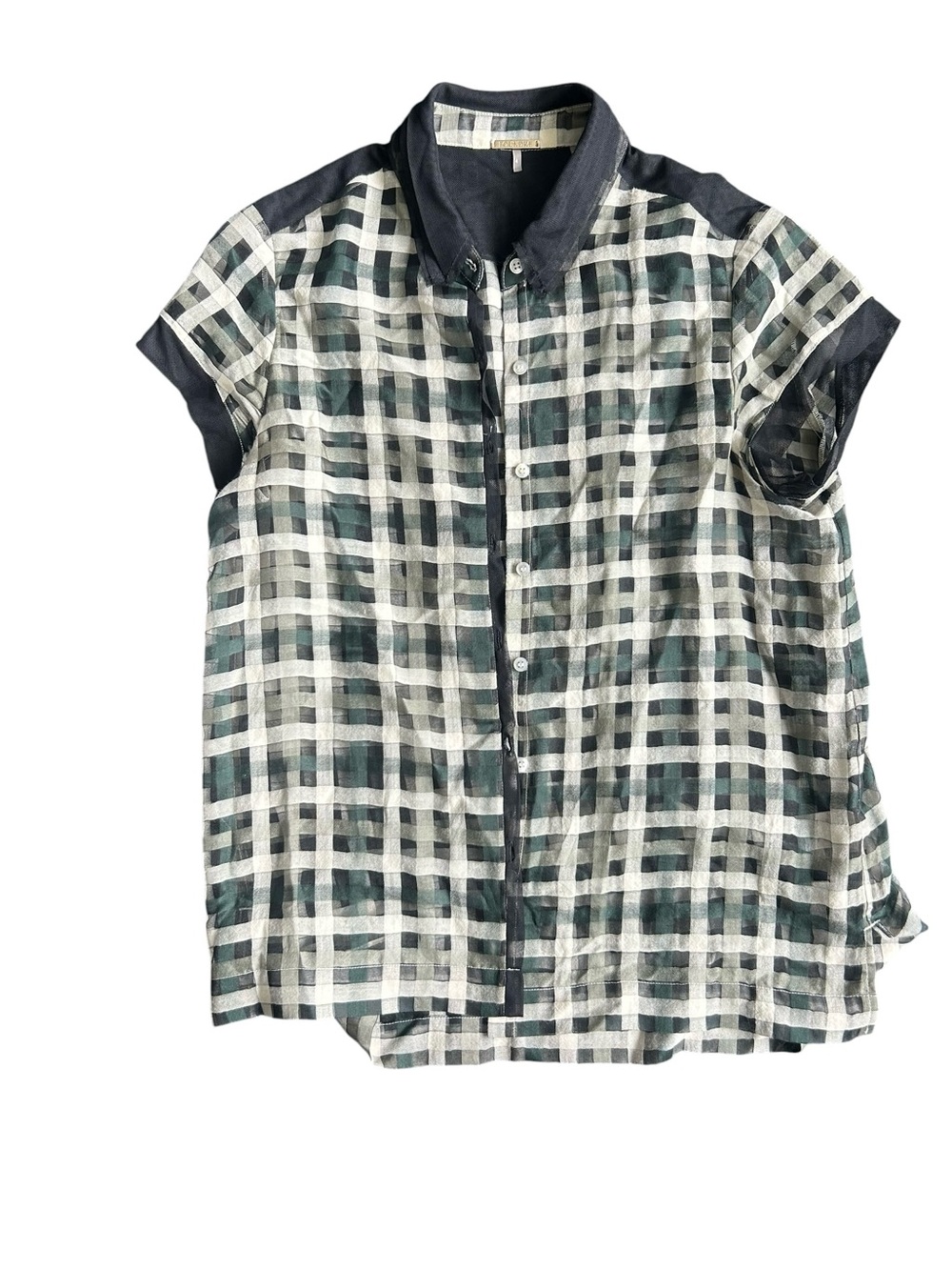 Foundrae‎ Plaid Short Sleeve Button-Up Shirt in Black and White Size 4 Silk Wool